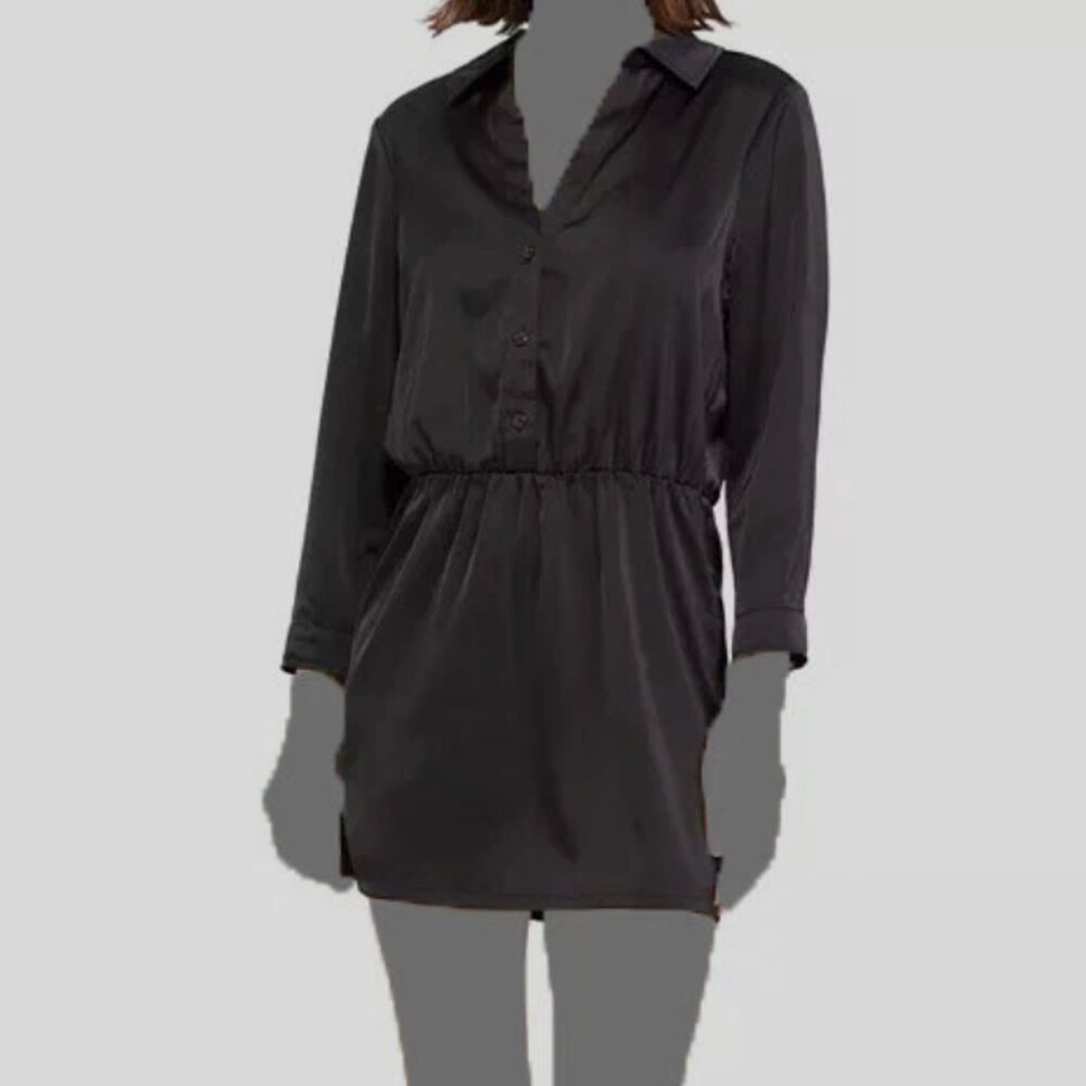 Women Sanctuary Satin Button Mini Shirtdress Dress Black Size 12 Feminine Casual